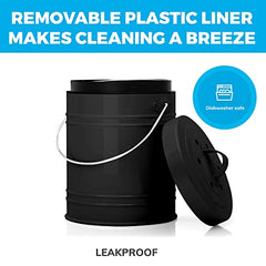 Kitchen Compost Bin with EZ-No Lock Lid, Plastic Liner & Charcoal Filters