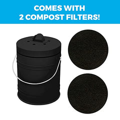 Kitchen Compost Bin with EZ-No Lock Lid, Plastic Liner & Charcoal Filters