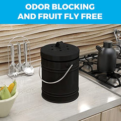 Kitchen Compost Bin with EZ-No Lock Lid, Plastic Liner & Charcoal Filters