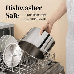 Stainless Steel Pasta Pot with Locking Strainer Lid - 5.5 Quart Large Capacity | Twist & Lock for Easy Drain & No Colander