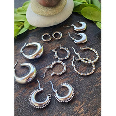 RIVETED MOON HOOPS