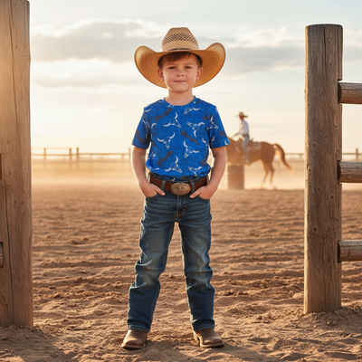 Blue western Short Sleeve T shirt