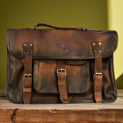 Bovine Leather Briefcase - Brown