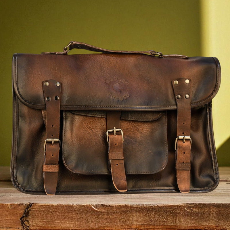 Bovine Leather Briefcase - Brown