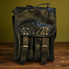 Bovine Leather Medium Satchel Bag - Black