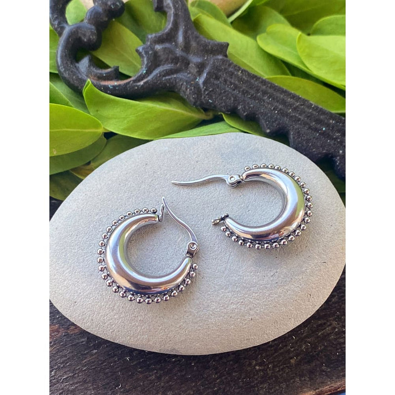 RIVETED MOON HOOPS
