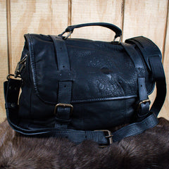 Leather Hide Laptop Bag - Black (Buckles)