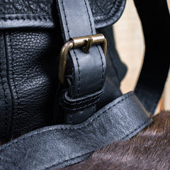 Leather Hide Laptop Bag - Black (Buckles)