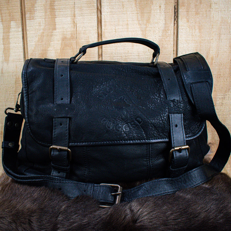 Leather Hide Laptop Bag - Black (Buckles)