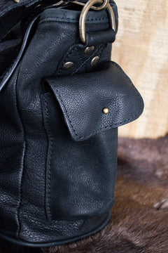 Leather Hide Laptop Bag - Black (Buckles)