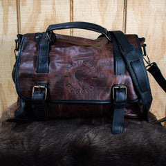 Leather Hide Laptop Bag - Rustic Merlot and Black (Buckles)
