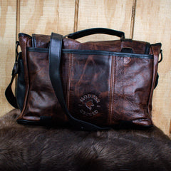 Leather Hide Laptop Bag - Rustic Merlot and Black (Buckles)